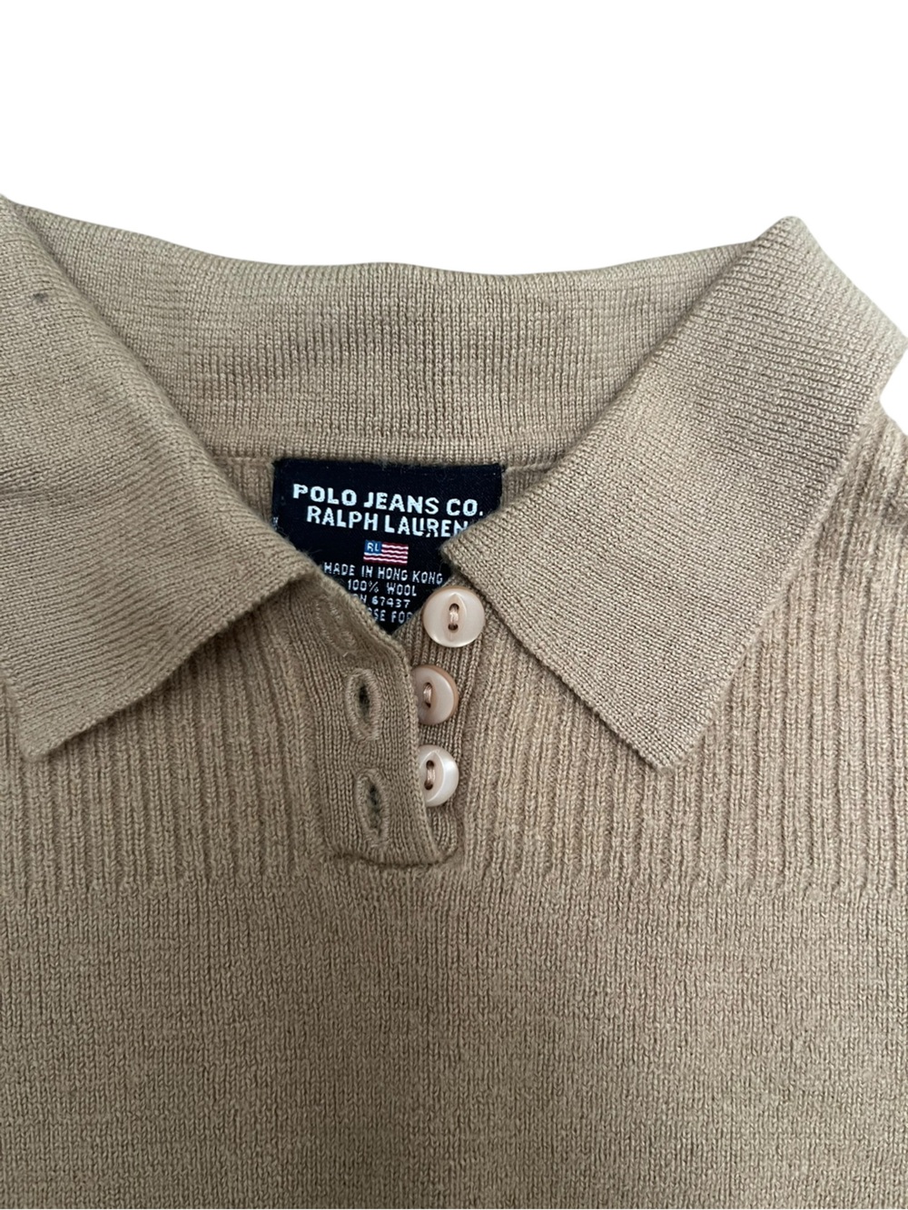 Ralph Lauren Women's V-Neck Polo Collar Sweater in Camel - Picture 3 of 6